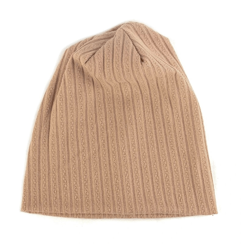 Stylish women's soft beanie with decorative stripe pattern, beige color, perfect for casualwear - SF1658